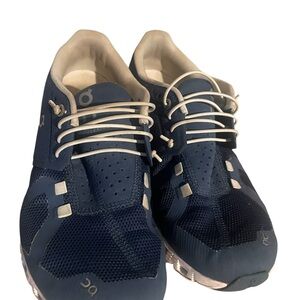 On Cloud Running Womens Navy and White Athletic Shoes